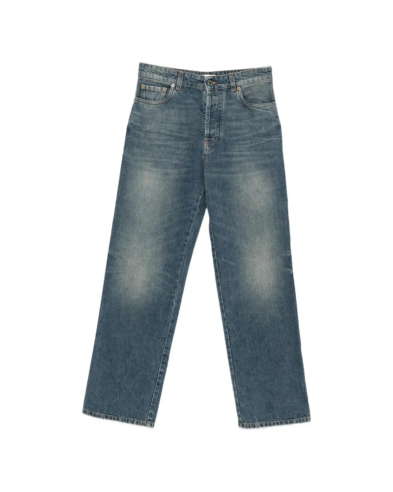 Miu Miu Logo-embroidered Faded-effect Jeans Blue