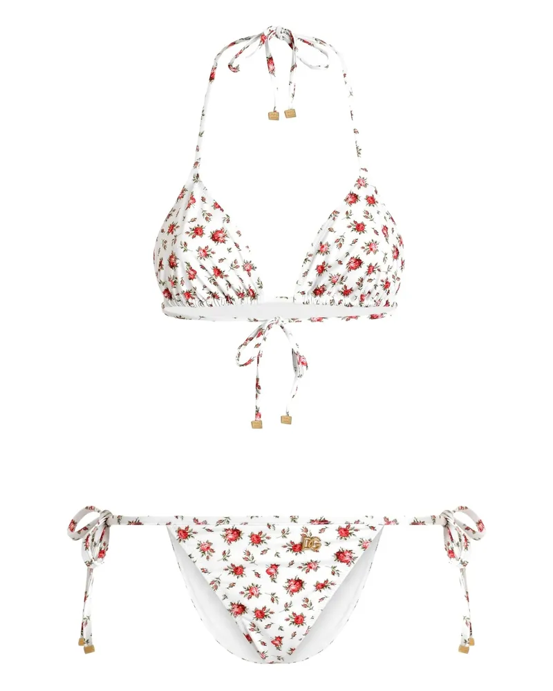 Dolce & Gabbana Floral-print Tie Bikini White