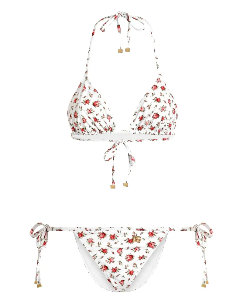 Dolce & Gabbana Floral-print Tie Bikini White