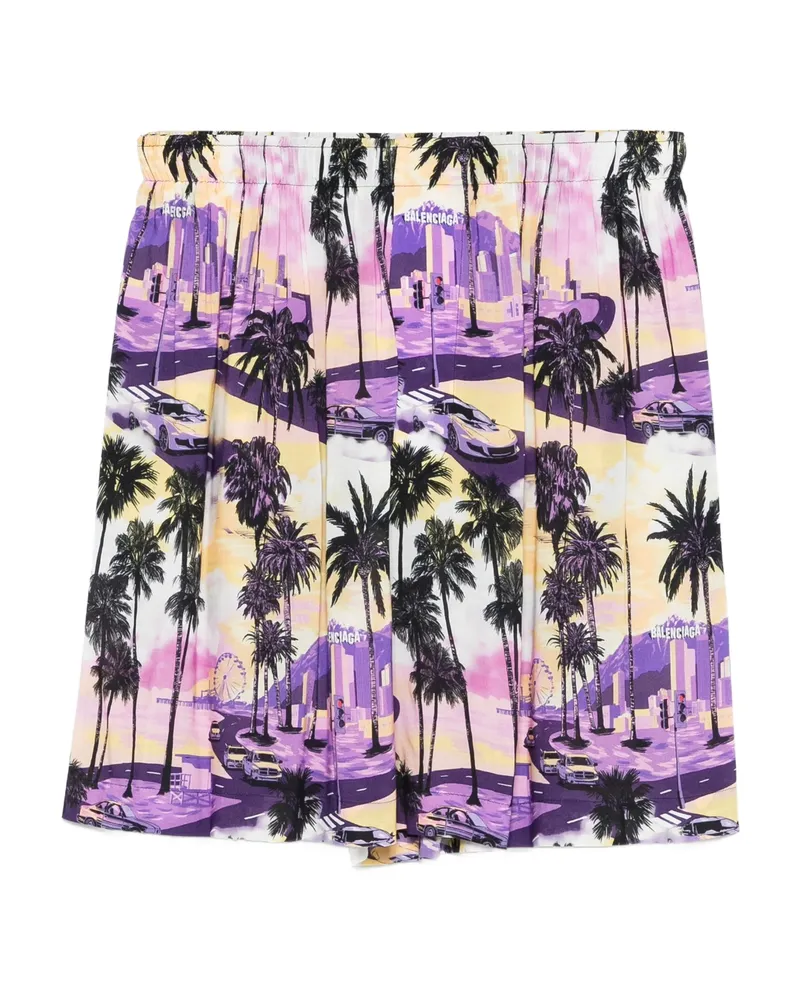 Balenciaga Palm Tree-print Shorts Purple