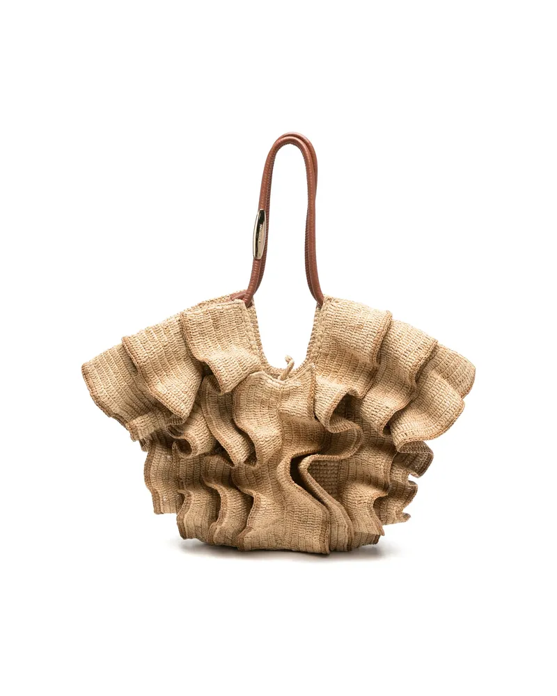Zimmermann Medium Goldentime Ruffled-detail Tote Bag Neutrals