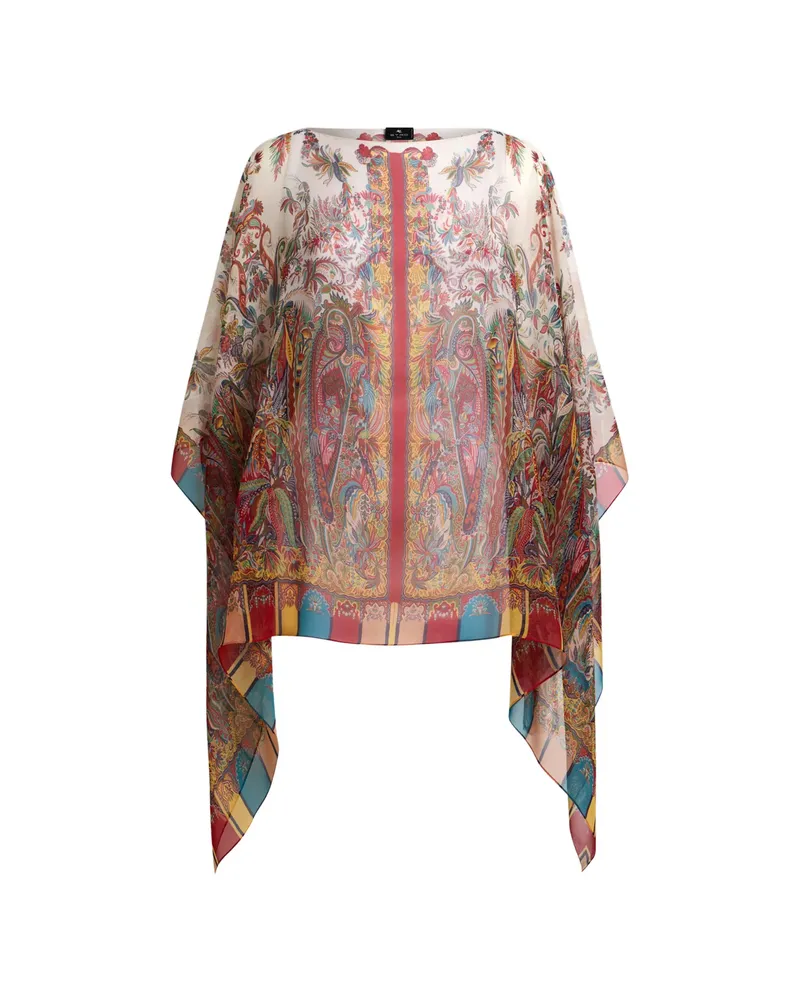 Etro Paisley-motif Silk Poncho Neutrals