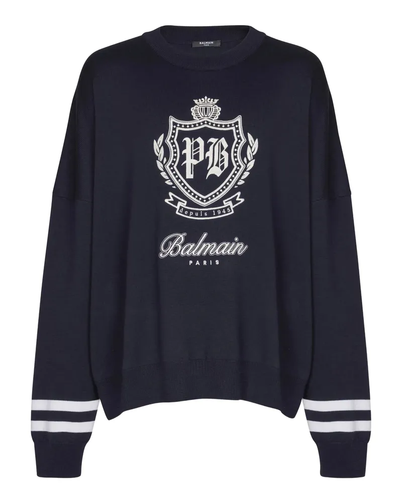 Balmain Emblem Striped Sweater Blue