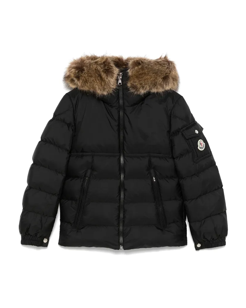 Moncler Hooded Faux-fur Trim Coat Black