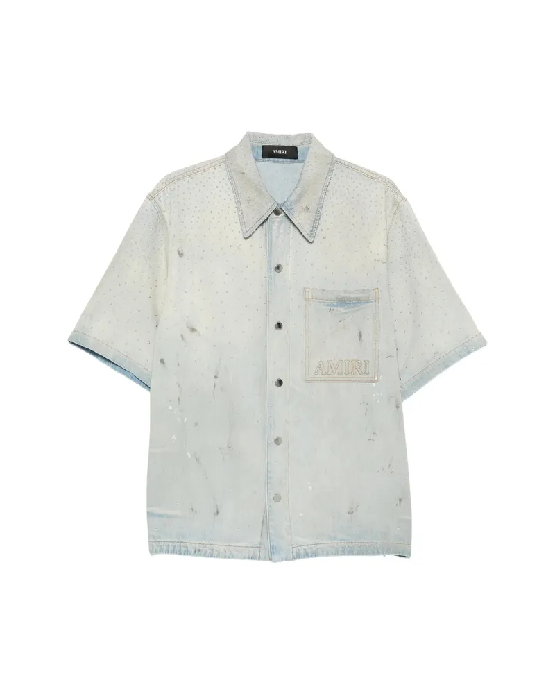 Amiri Crystal-embellished Logo-patch Shirt Blue