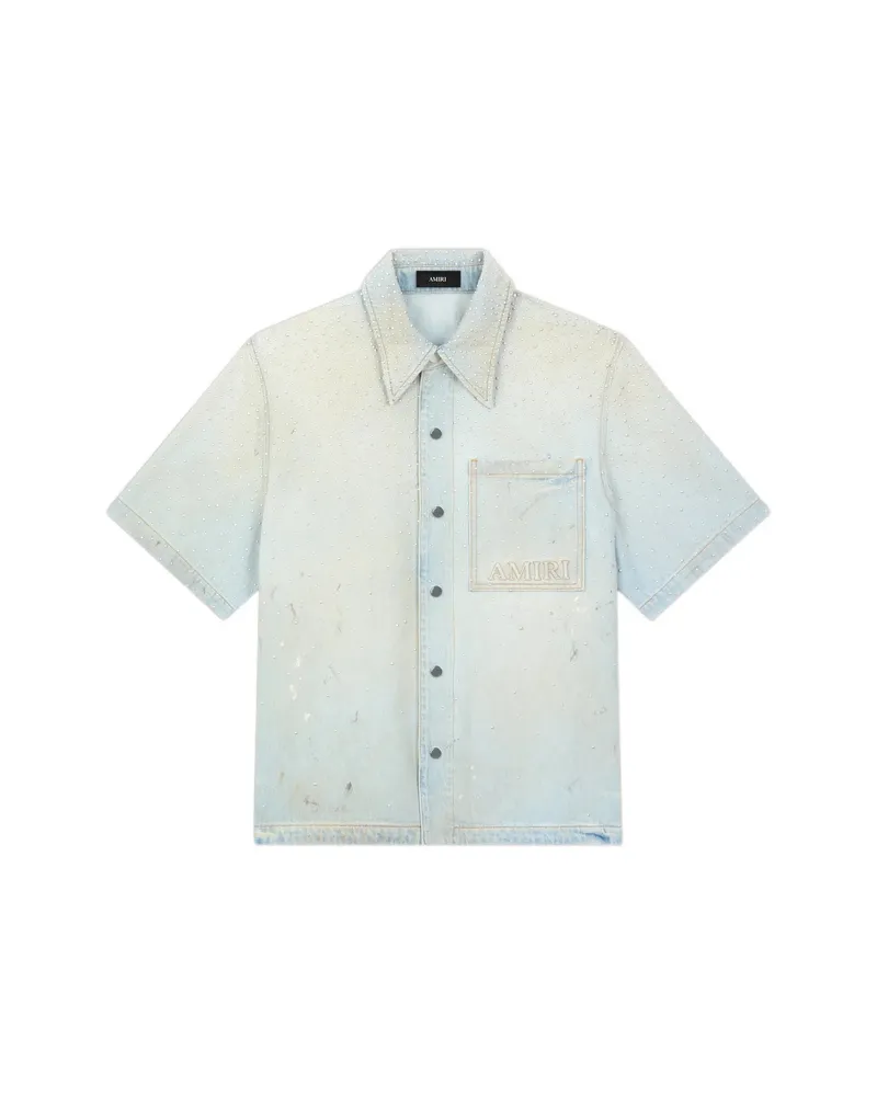Amiri Crystals Oversized Denim Shirt Blue