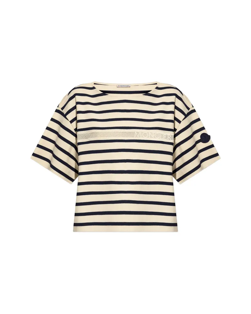 Moncler Striped Logo-print T-shirt Neutrals