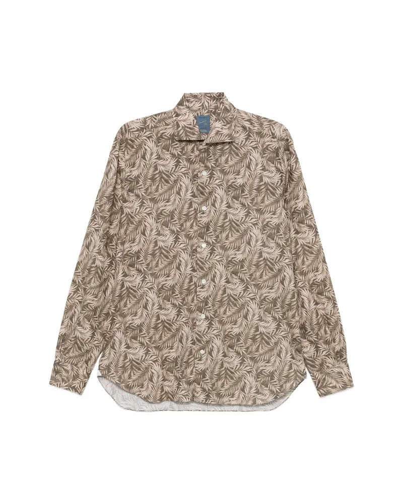 BARBA Leaf-print Shirt Brown