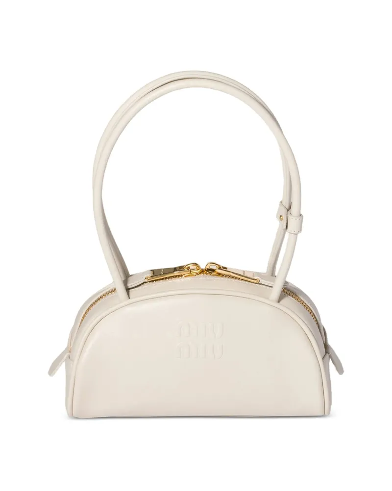 Miu Miu Beau Embossed-logo Shoulder Bag Neutrals
