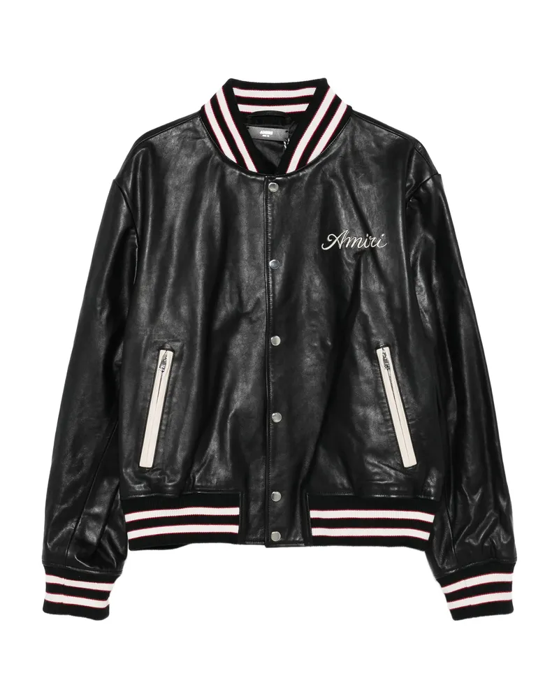 Amiri Embroidered Leather Varsity Jacket Black