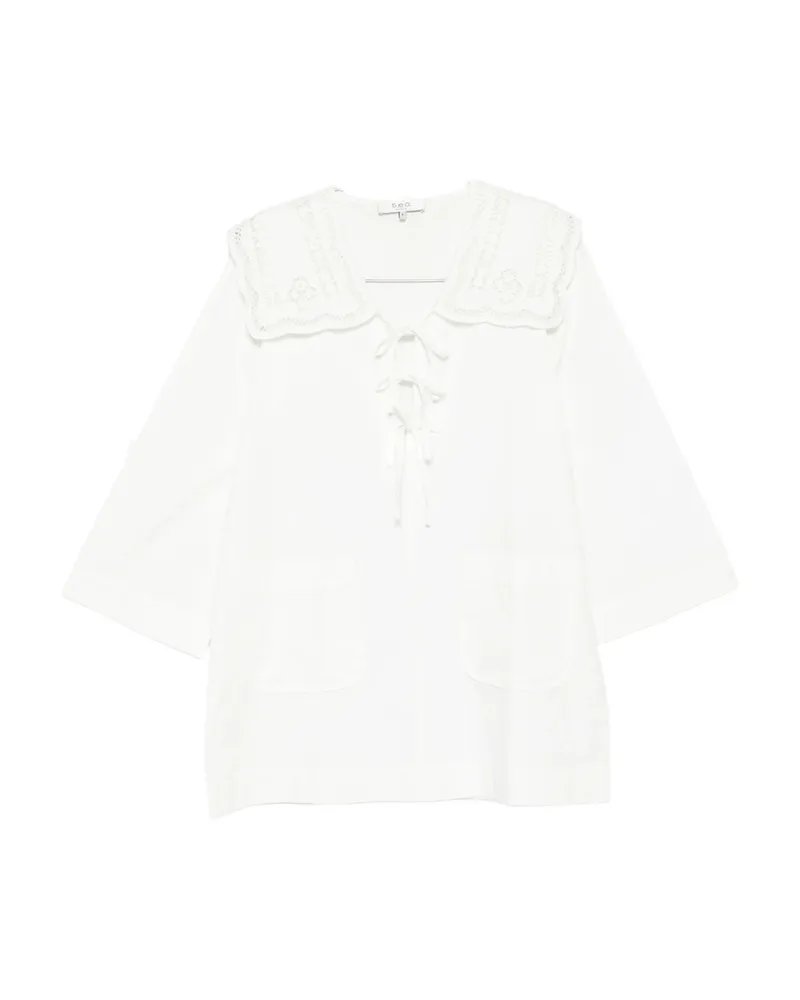 Sea Lace-collar Tie-front Dress White
