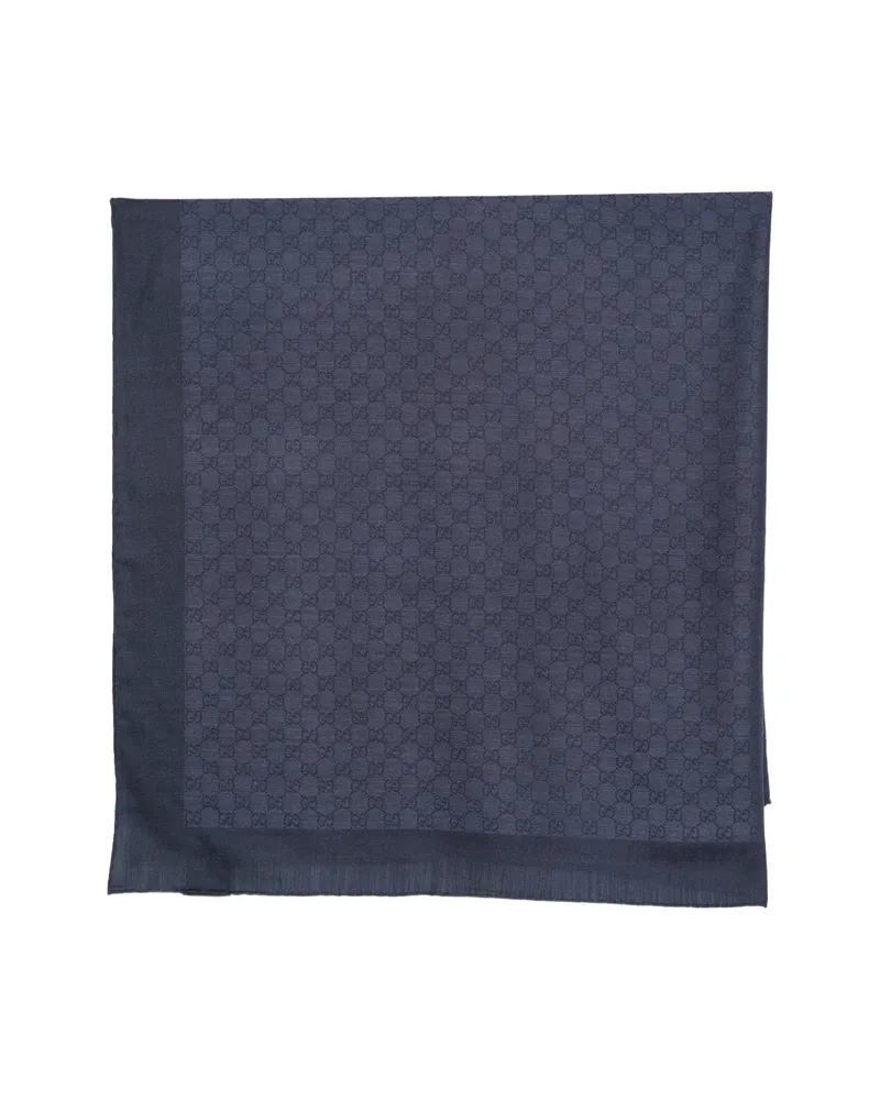 Gucci GG Supreme Patterned Wool Scarf Blue