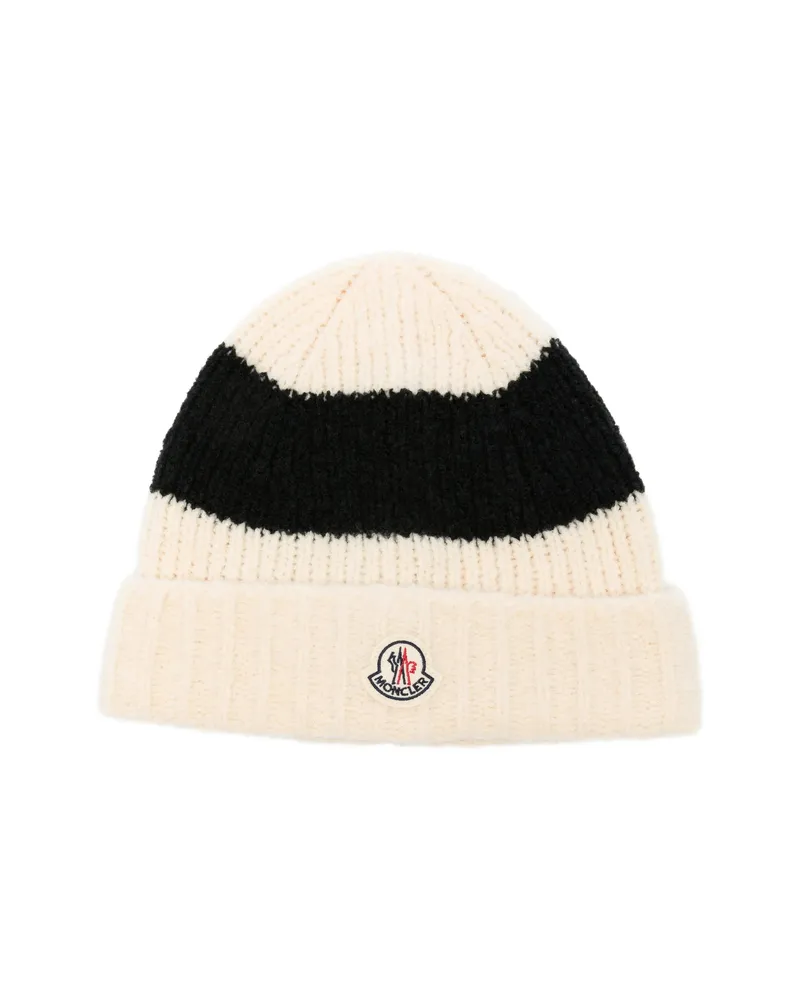 Moncler Striped Logo-patch Beanie Hat Neutrals
