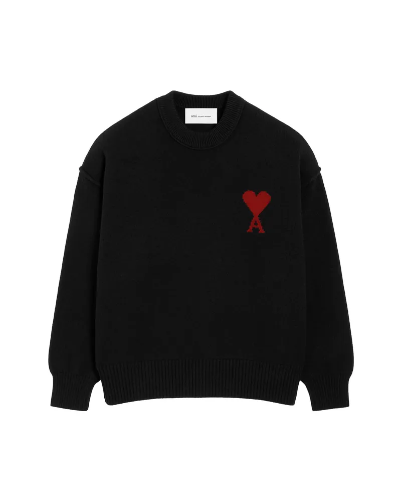 AMI Paris Black Wool Ami De Coeur Crewneck Sweater Black