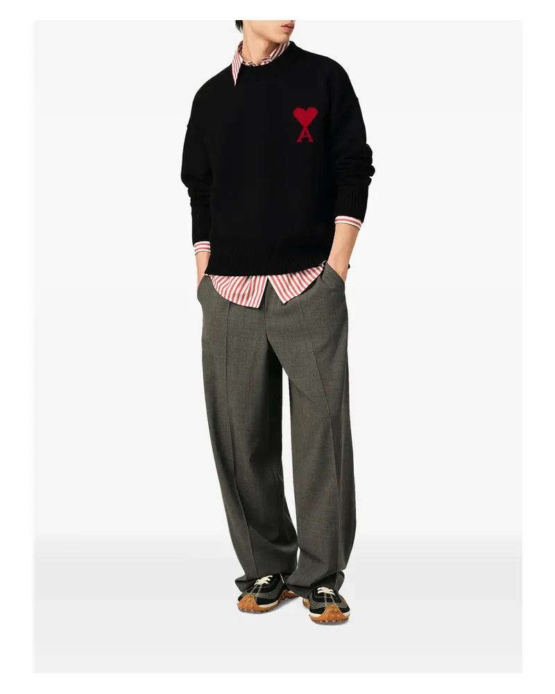 AMI Paris Black Crewneck Wool Sweater With Ami De Coeur Black