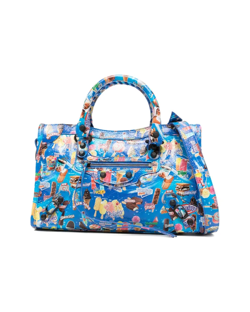 Balenciaga Le City Printed Top-handle Tote Bag Blue