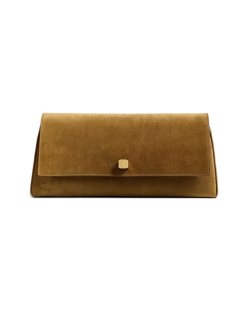 KHAITE Flap Leather Clutch Bag Brown