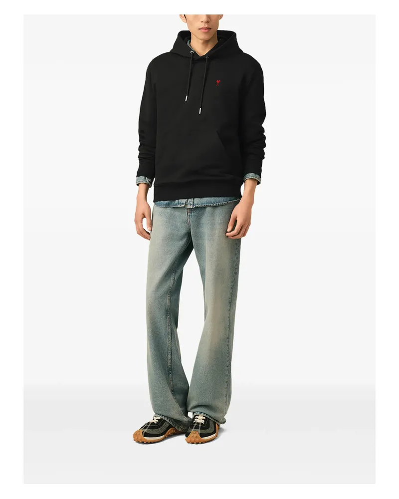 AMI Paris Black Cotton Hoodie With Ami De Coeur Black