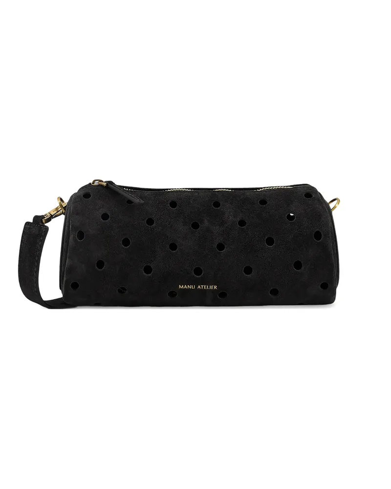 Manu Atelier Mini Cylinder Perforated Shoulder Bag Black