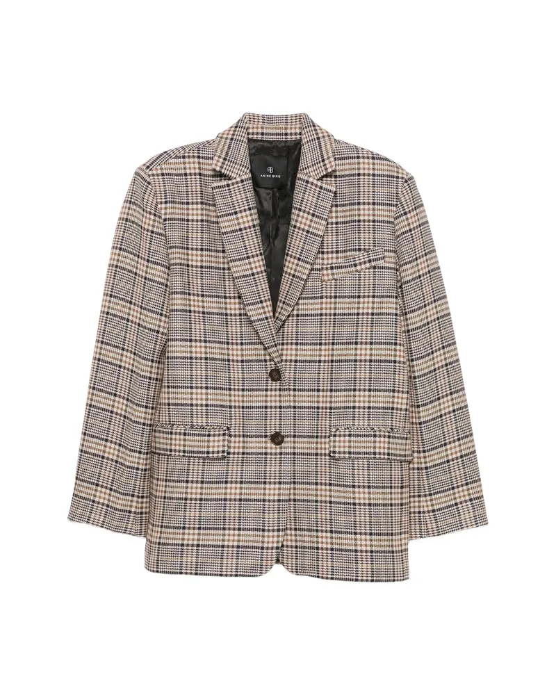 Anine Bing Quinn Check-pattern Single-breasted Blazer Neutrals