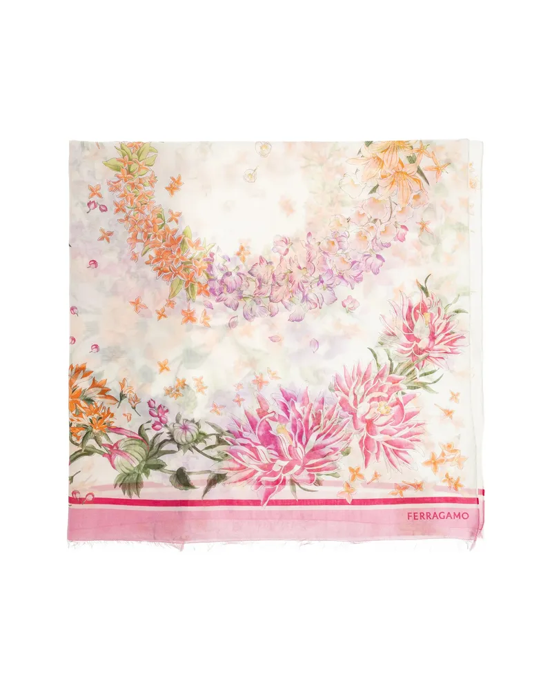Ferragamo Floral-print Fringed Scarf Pink