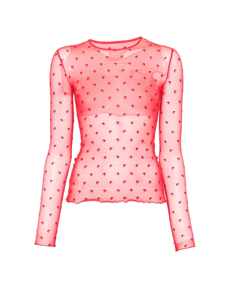 Marine Serre Moon-print Mesh T-shirt Red