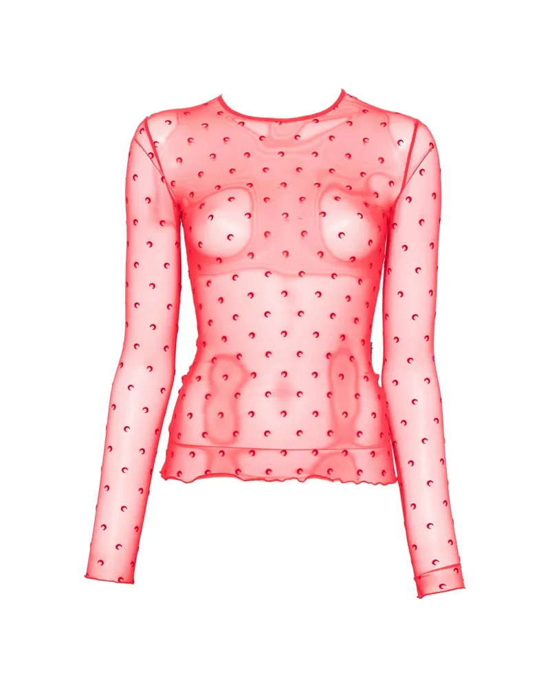 Marine Serre Moon-print Mesh T-shirt Red