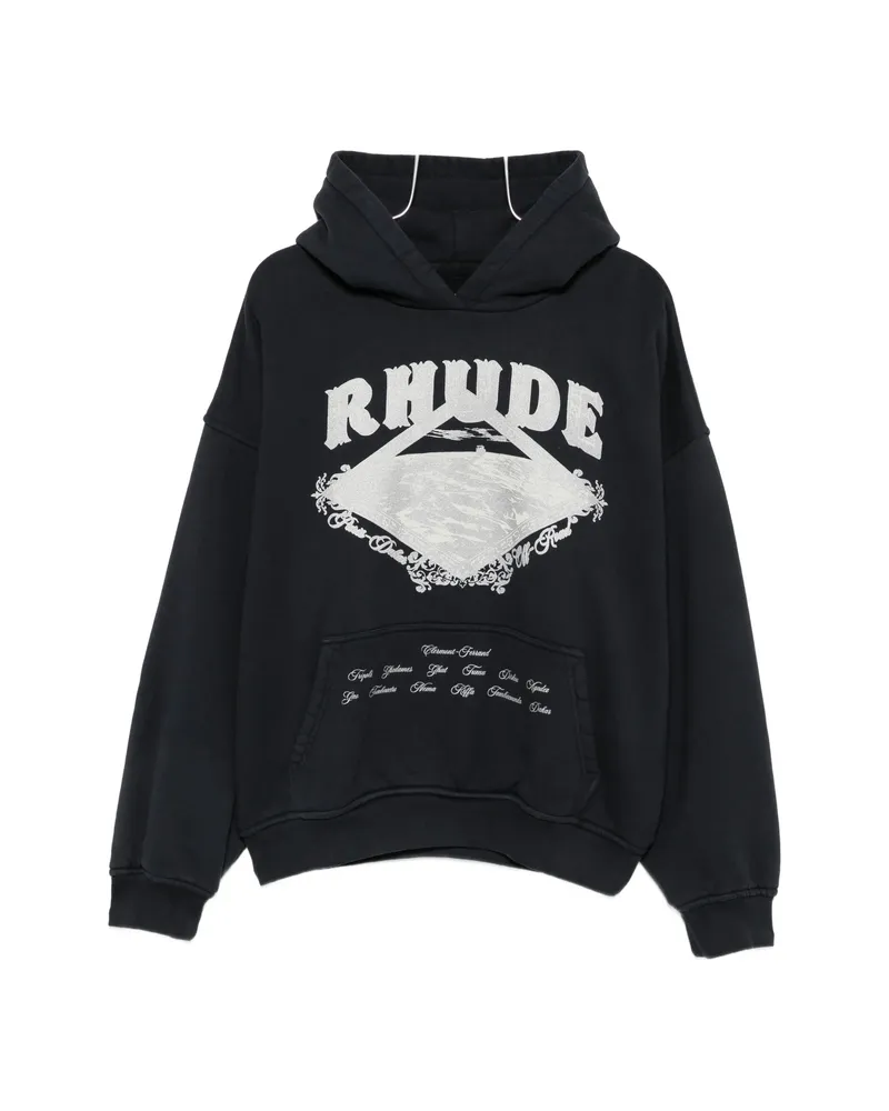 RHUDE Logo-print Pouch-pocket Hoodie Black
