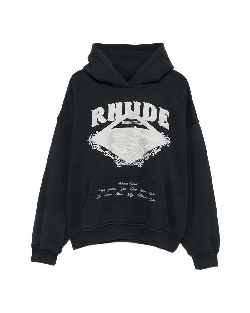 RHUDE Logo-print Pouch-pocket Hoodie Black