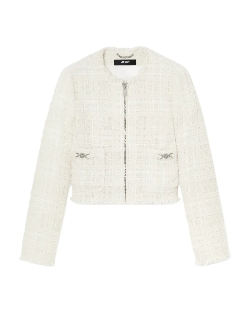 Versace Tweed Cotton Zipped Jacket Neutrals
