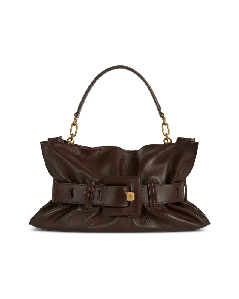 Balmain Anthem Medium Bag In Smooth Leather Brown
