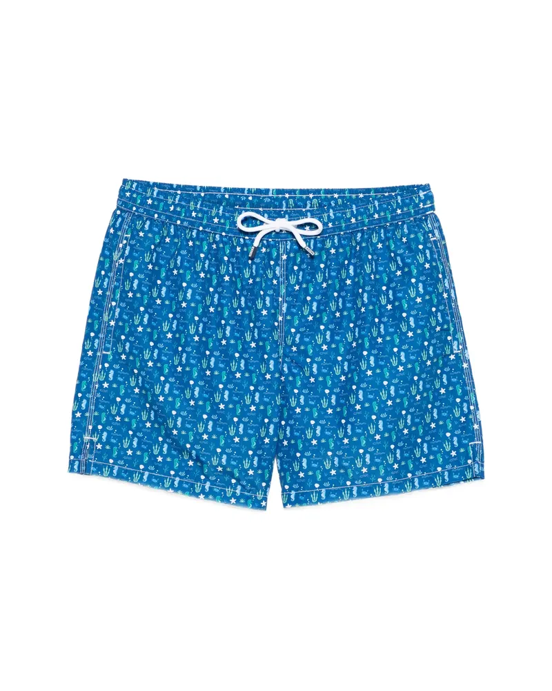 Fedeli Drawstring Graphic Swim Shorts Blue