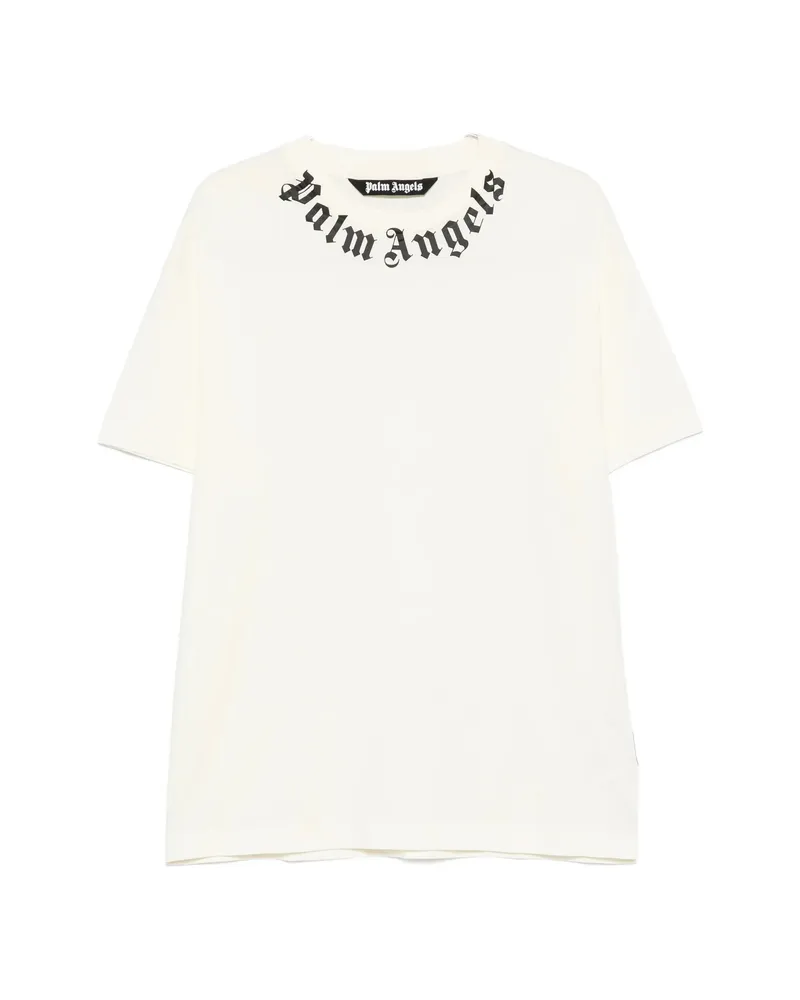 Palm Angels Neck Logo Printed T-shirt Neutrals