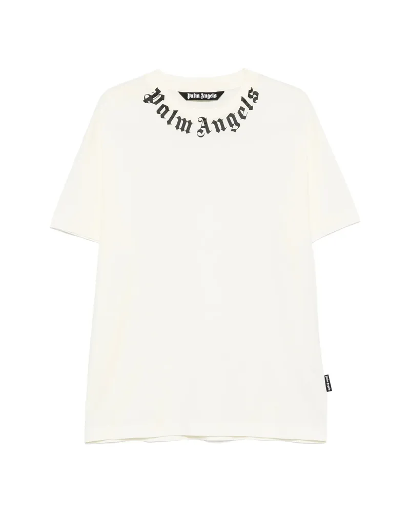Palm Angels Neck Logo Printed T-shirt Neutrals