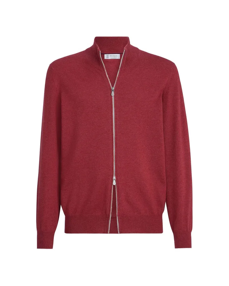 Brunello Cucinelli Cashmere Turtleneck Cardigan With Zipper Red