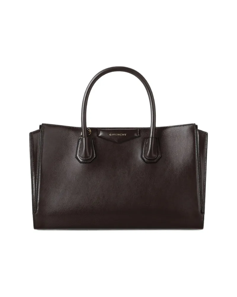 Givenchy Small Antigona Catchall Bag In Shiny Grained Leather Brown