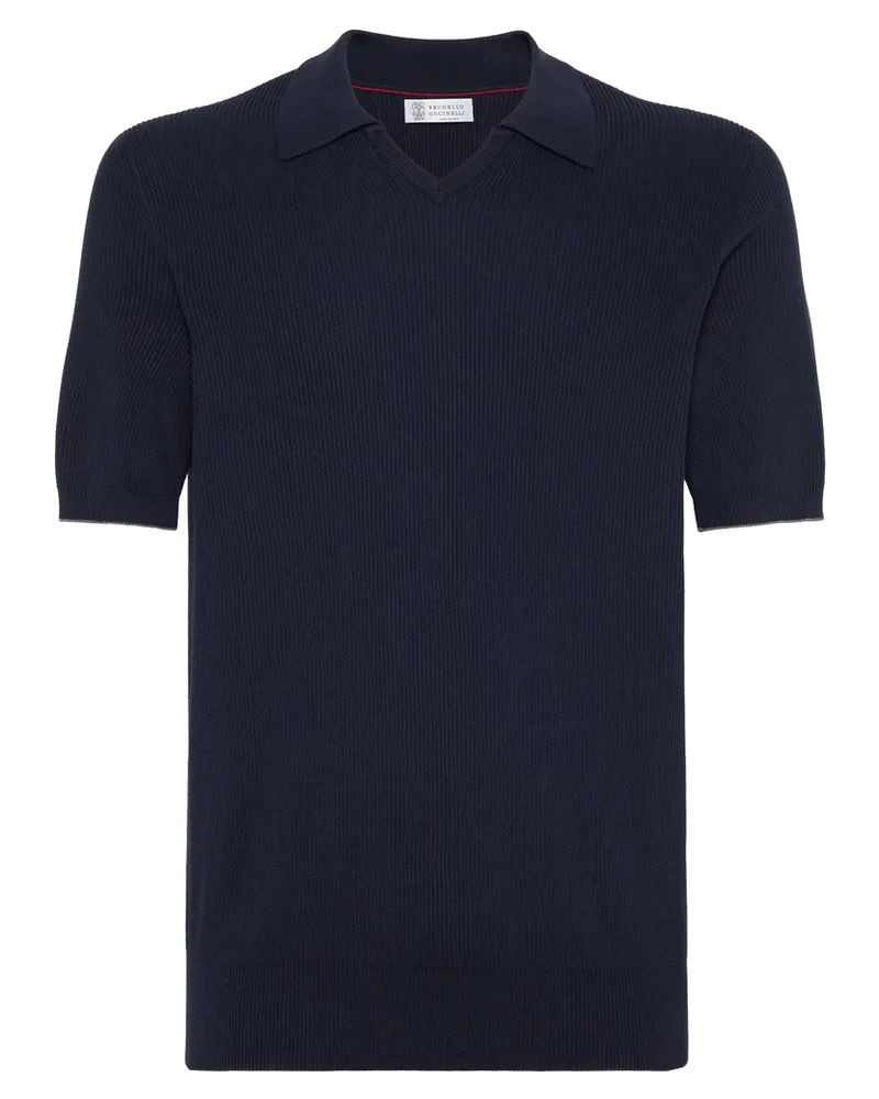 Brunello Cucinelli Ribbed-knit Polo Jumper Blue