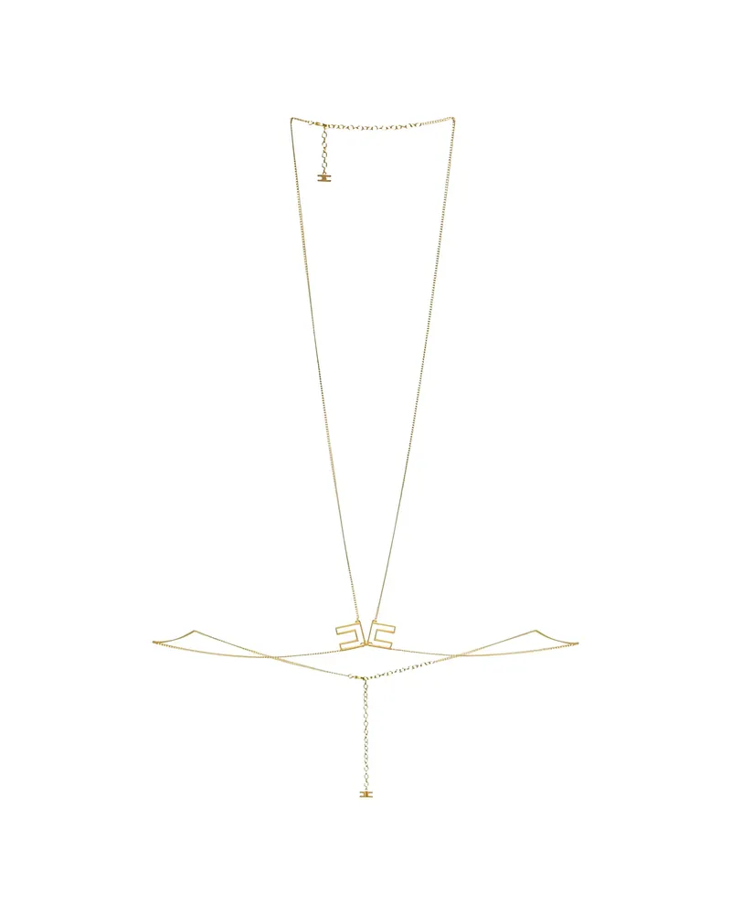 Elisabetta Franchi Bodychain Necklace In Golden Metal Gold