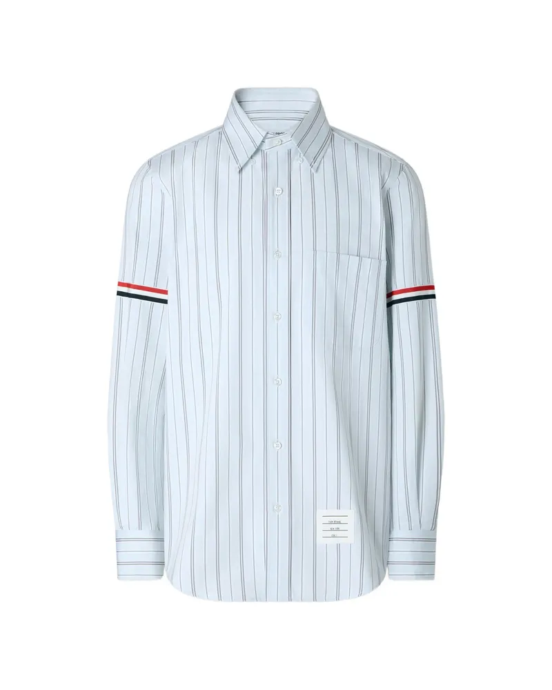 Thom Browne Madras Hairline-stripe Armband Shirt Blue