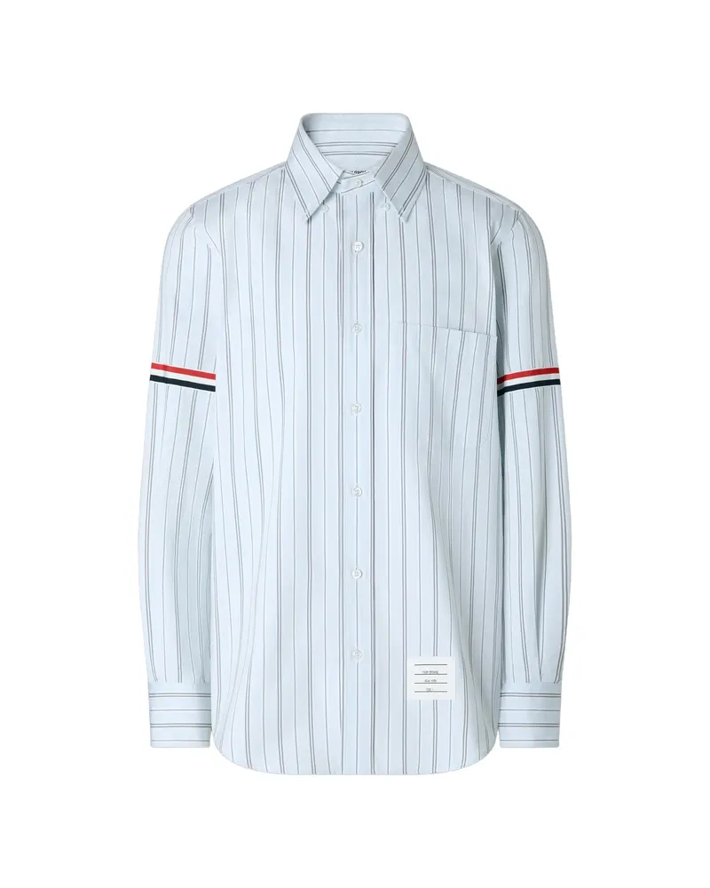Thom Browne Poplin Hairline Stripe Shirt With Armbands Blue