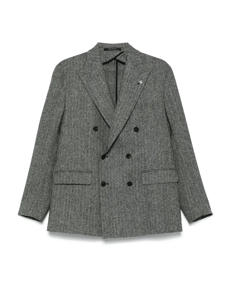 Tagliatore Herringbone Wool Blazer Black