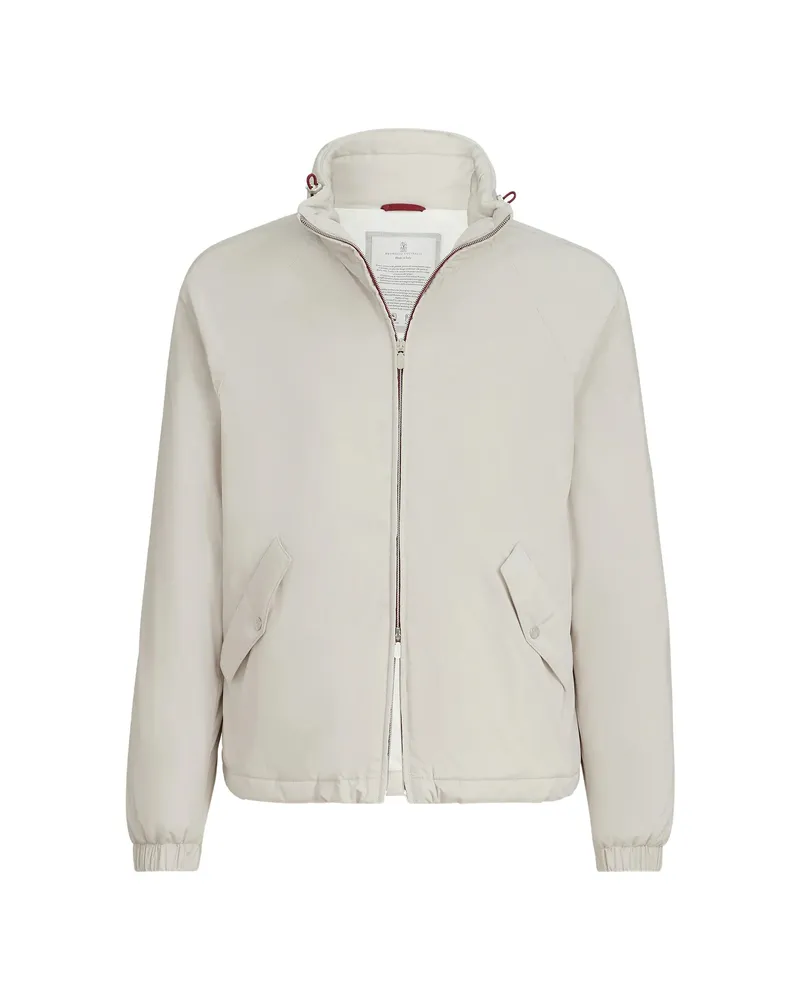 Brunello Cucinelli Lightweight Nylon Outerwear Jacket With Packable Hood Neutrals