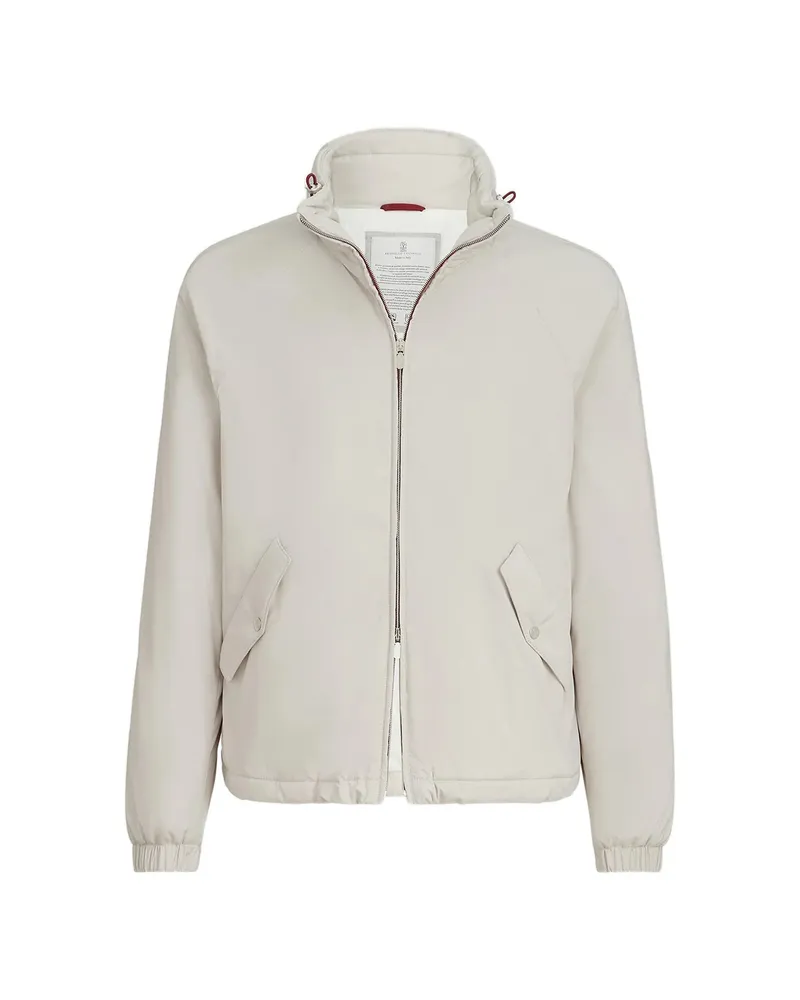 Brunello Cucinelli Lightweight Nylon Outerwear Jacket With Packable Hood Neutrals