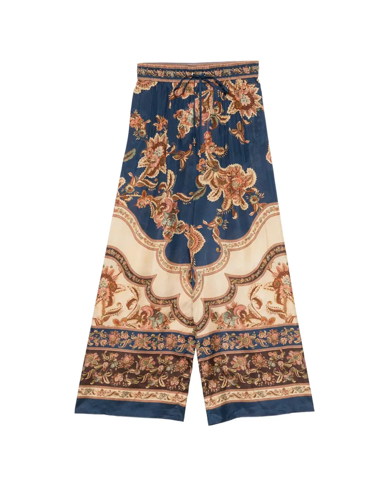 Zimmermann Aster Floral-print Drawstring Trousers Blue