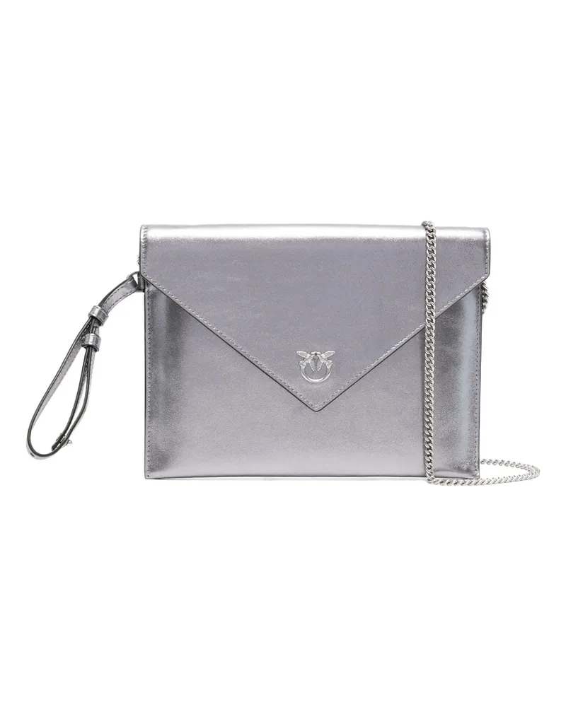 Pinko Small Leather Flap Clutch Grey