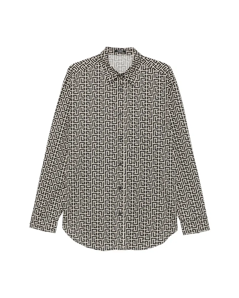 Balmain Monogram-print Button-down Shirt Black