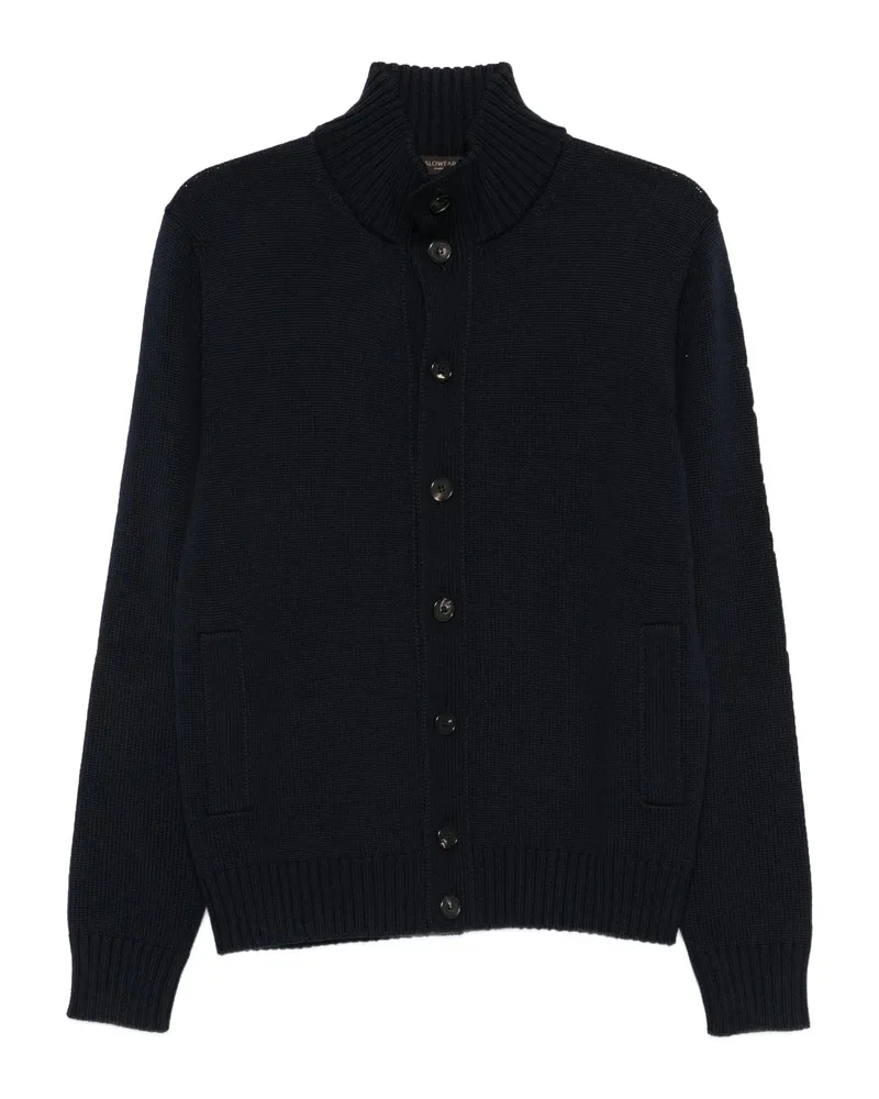Zanone High-neck Wool Cardigan Blue