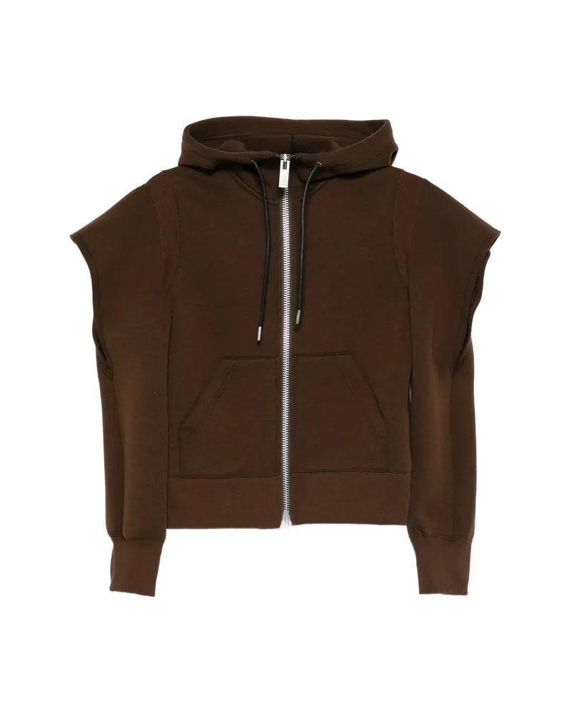 Sacai Hooded Zip Hoodie Brown