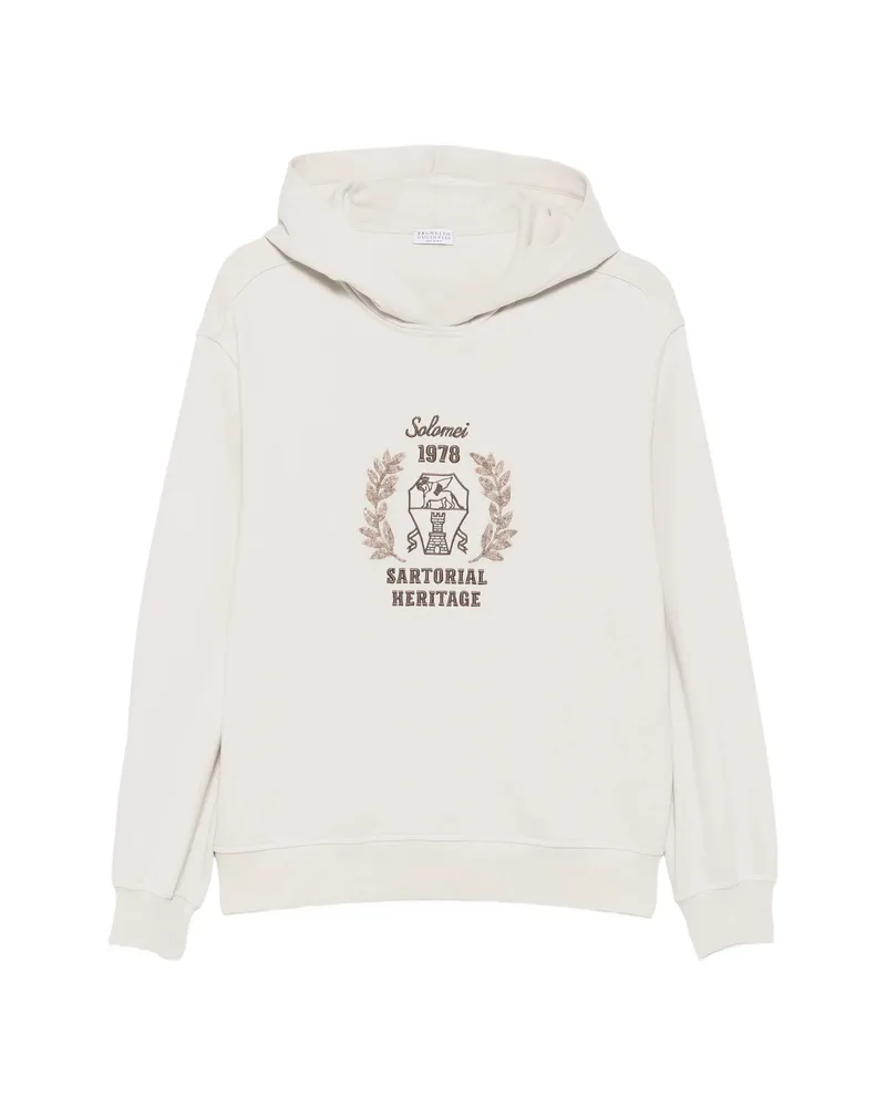 Brunello Cucinelli Logo-embroidered Sequin-embellished Hoodie Neutrals