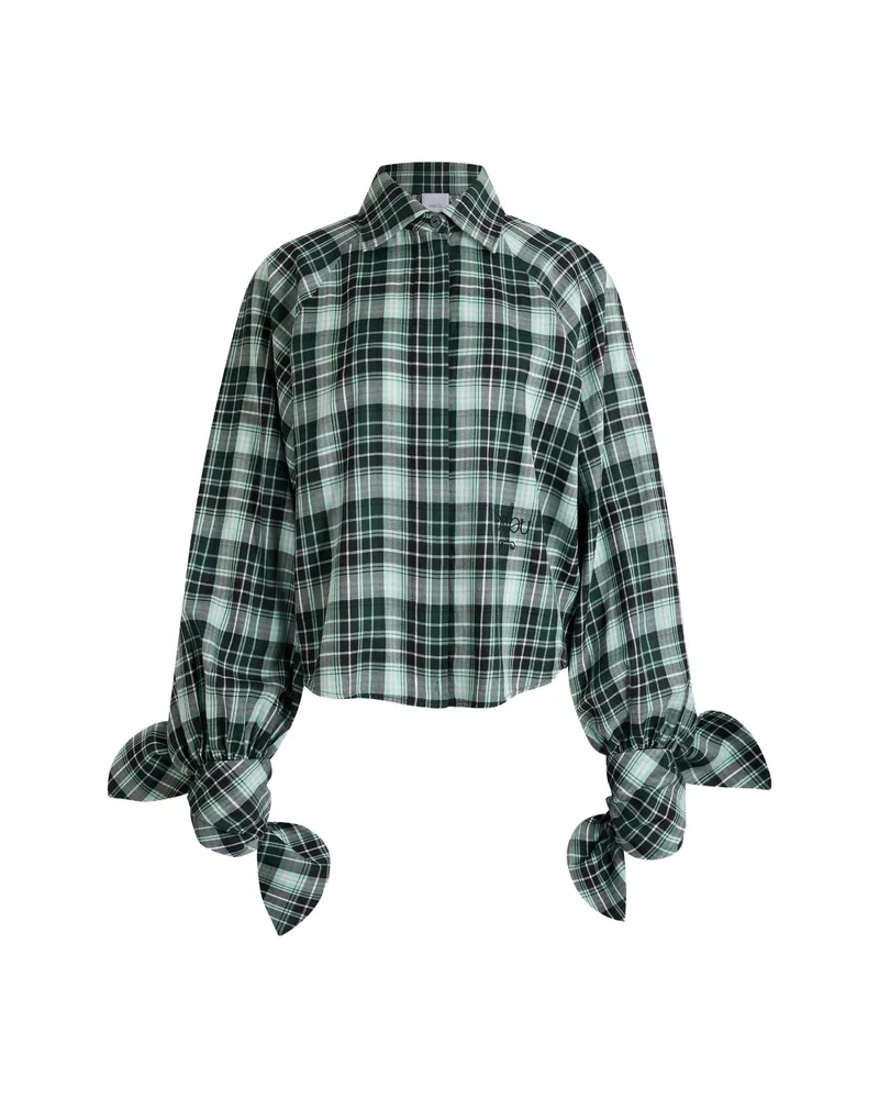 Patou Bow-sleeve Check Shirt Green